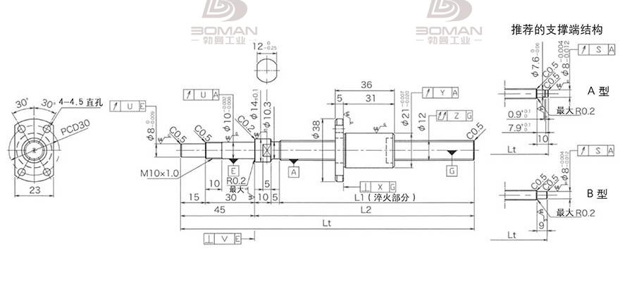 KURODA DP1203JS-HDPR-0300B-C3S 黑田丝杆替换尺寸图片
